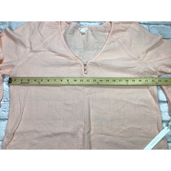 CASLON Long Sleeve Lightweight Gauze Blouse Balloon Sleeves V-Neck Pink Medium - Picture 6 of 7